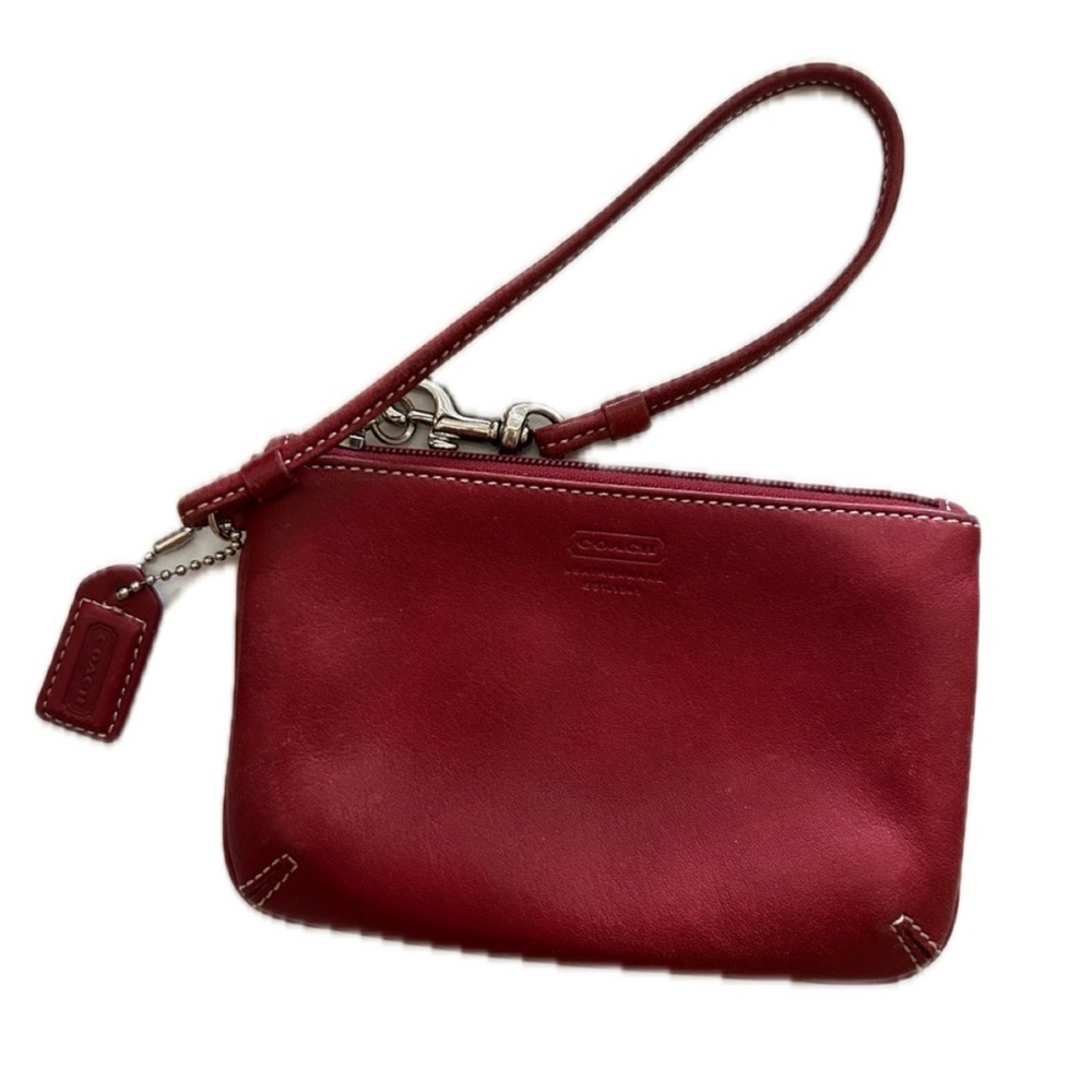 Vintage Coach Red Leather Wristlet Clutch with Metal Accents​​